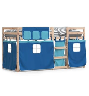 Lit superposé avec rideaux bleu 90x190 cm bois pin massif