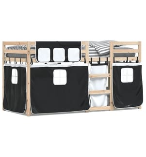 Lit superposé avec rideaux blanc/noir 90x190 cm bois pin massif