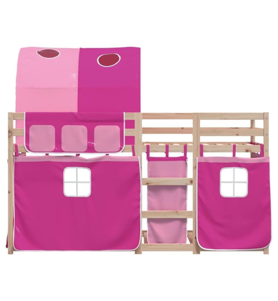 Etagenbett mit Vorhängen Rosa 90x200 cm Massivholz Kiefer