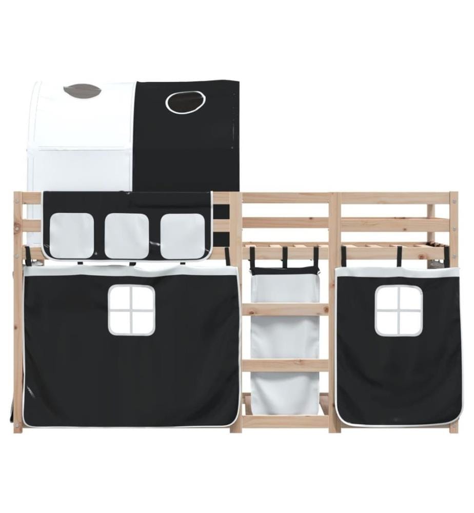 Lit superposé avec rideaux blanc/noir 80x200 cm bois pin massif