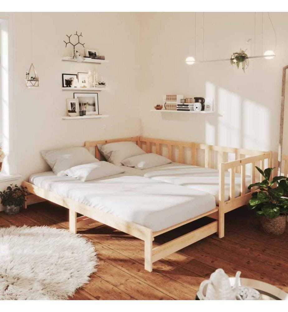 Lit de jour avec lit gigogne 90x200 cm bois de pin massif