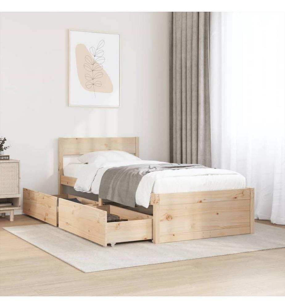 Cadre de lit avec tiroirs 90x200 cm bois de pin massif