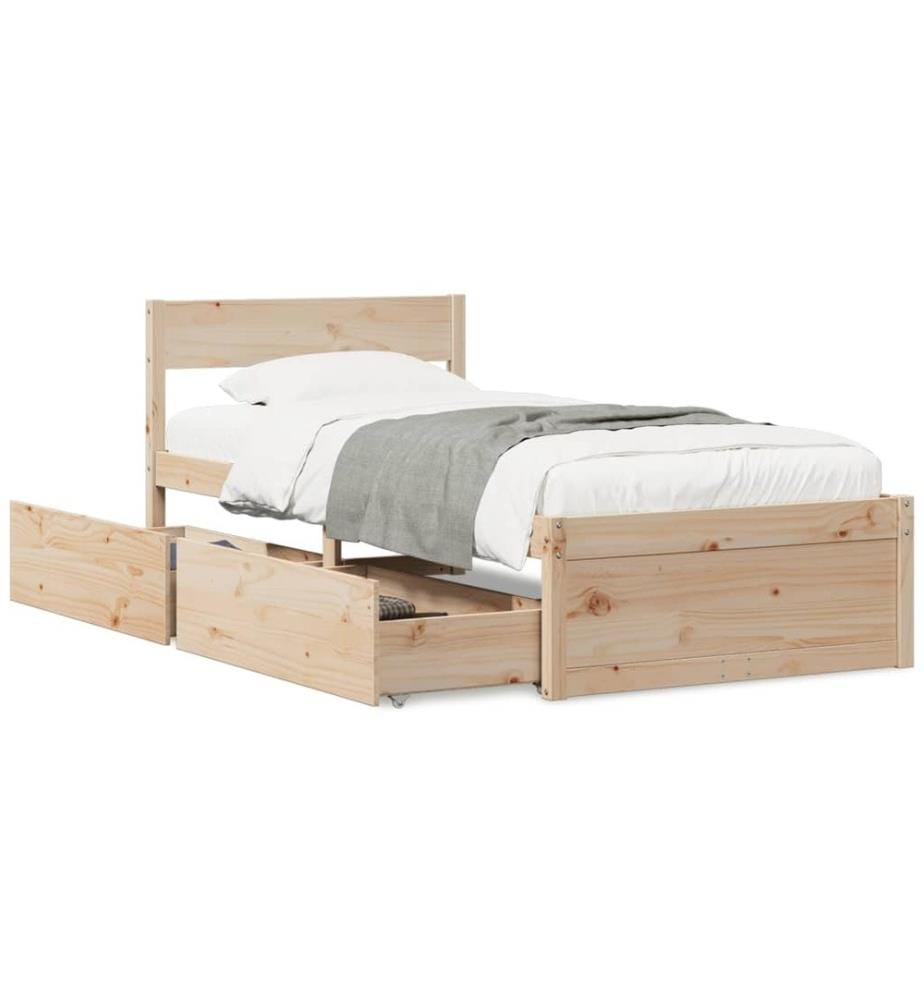 Cadre de lit avec tiroirs 90x190 cm bois de pin massif