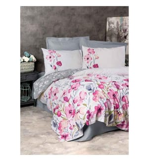 King-Size-Bettwäsche-Set – Grau, Weiss und Rosa