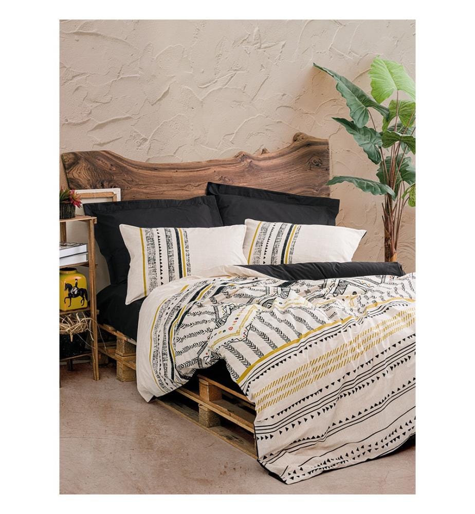 Parure de lit King Size - Noir, blanc et or