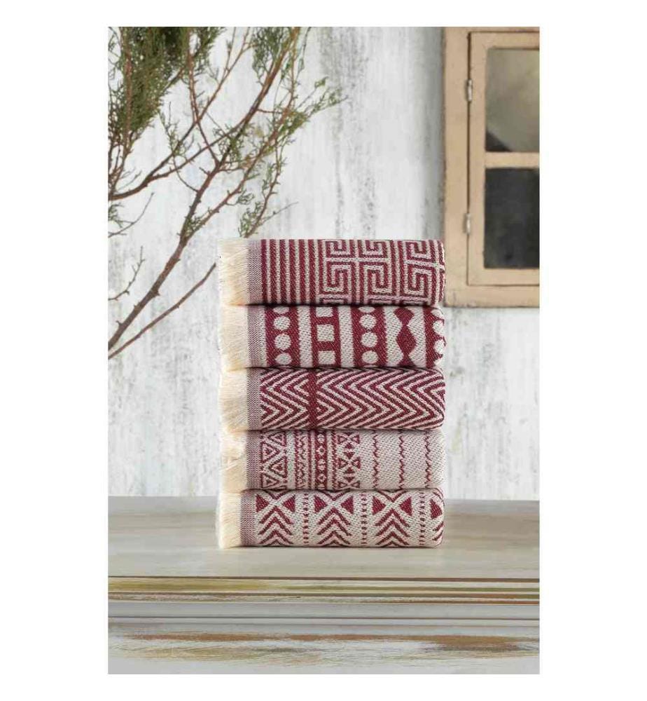 Lot de 5 serviettes - Rouge bordeaux