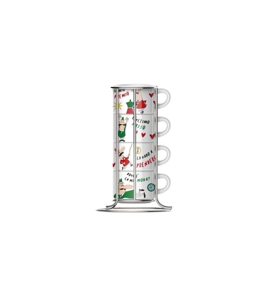 BIALETTI - Cappuccino Tassen Set 265 ml, 4 Stück, Mehrfarbig