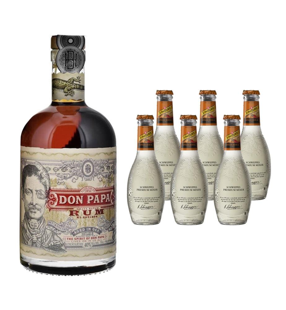 Don Papa Rum 7 Years + 6 Schweppes Selection Ginger Beer & Chili - 70 cl + 6 x 20 cl