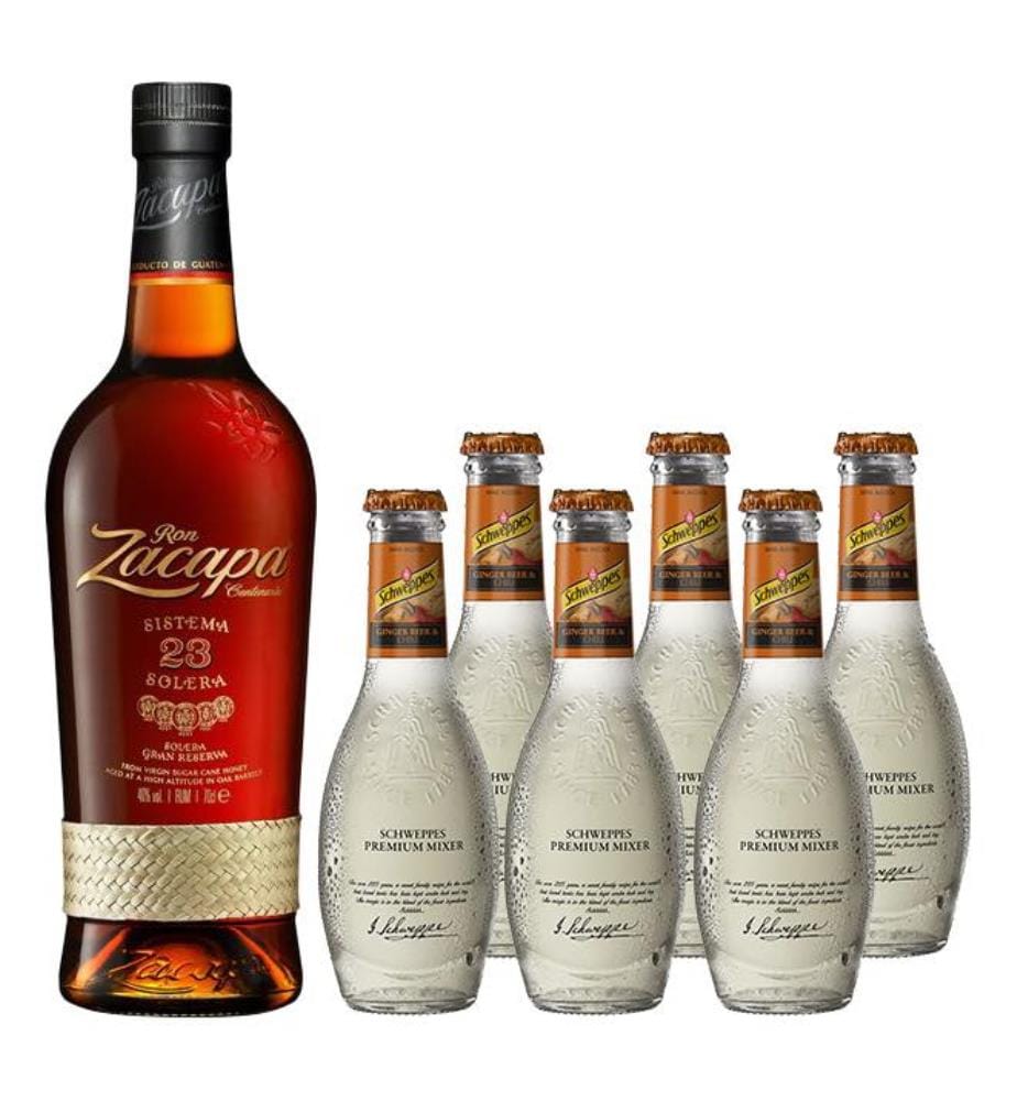 Ron Zacapa No.23 Gran Reserva Solera + 6 Schweppes Selection Ginger Beer & Chili - 70 cl + 6 x 20 cl