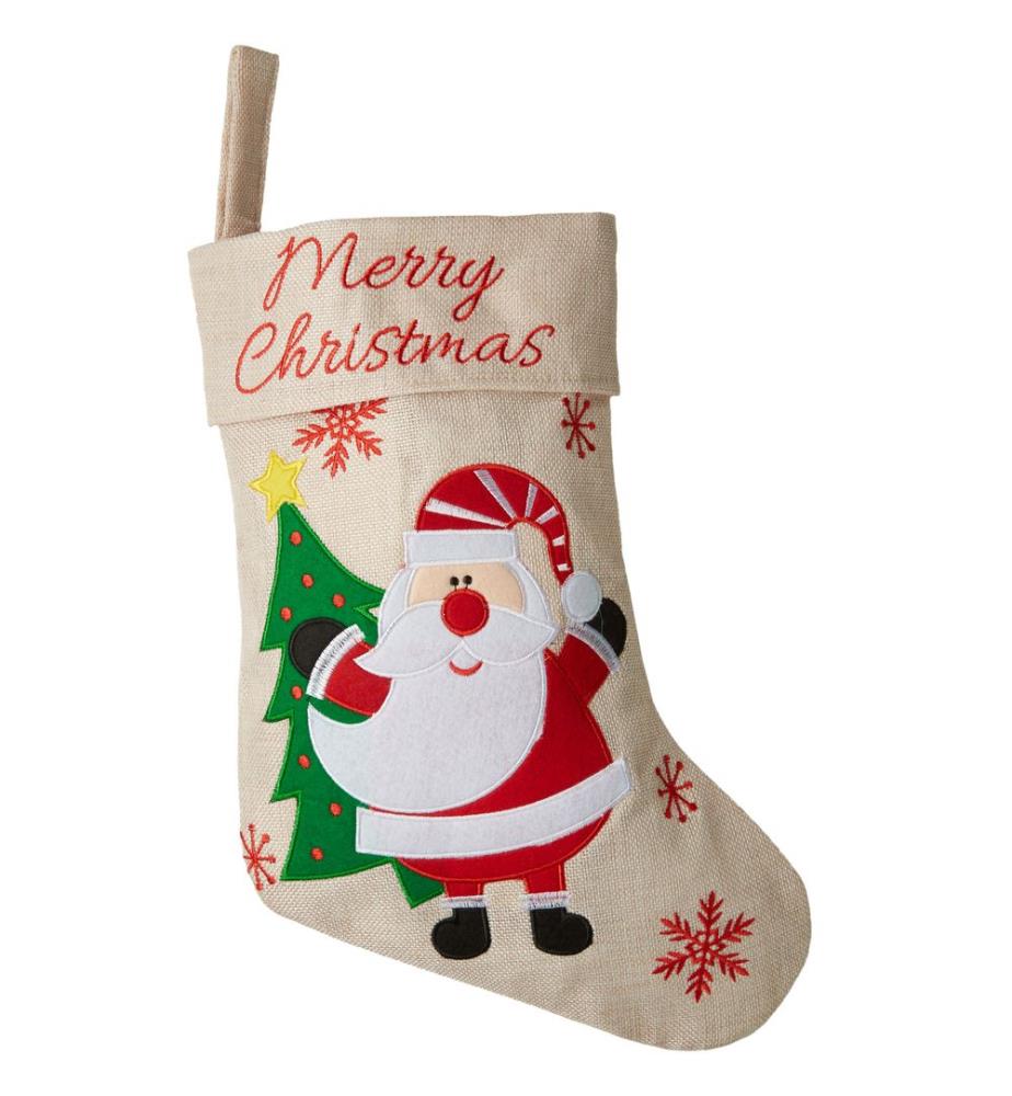 Botte de Saint Nicolas aspect jute avec motif de Père Noël