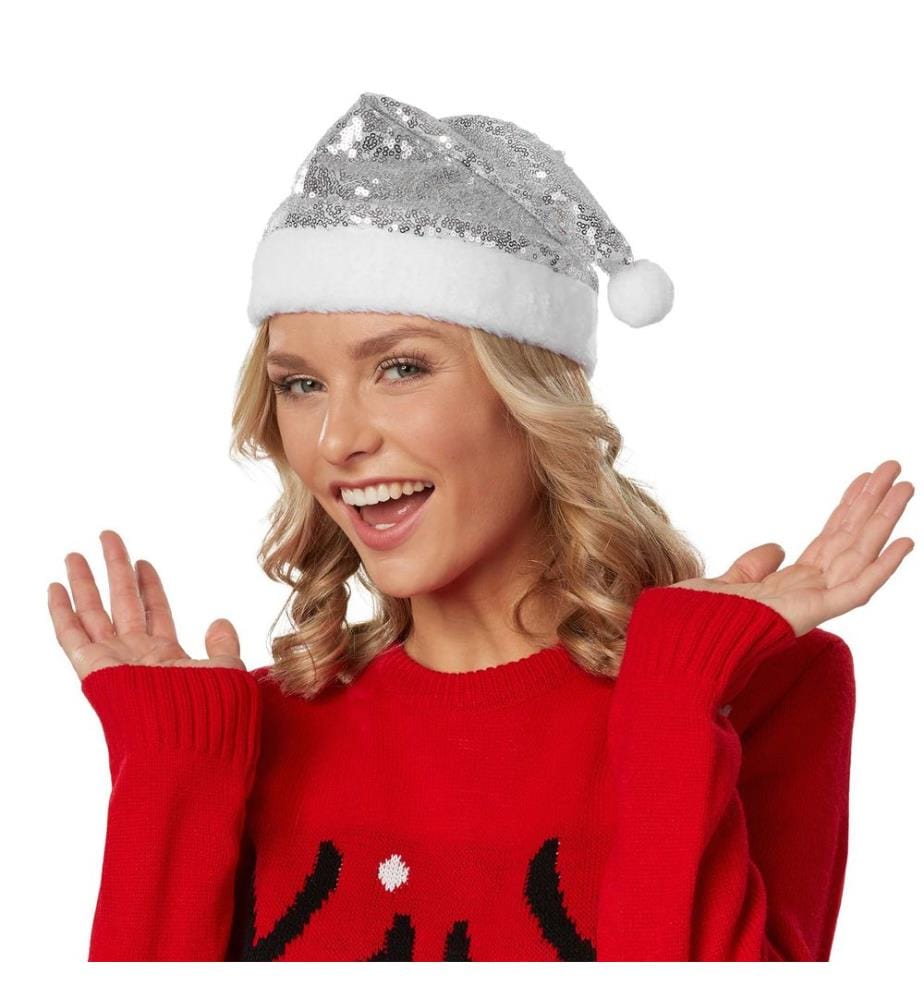 Bonnet de Noël à paillettes argentées