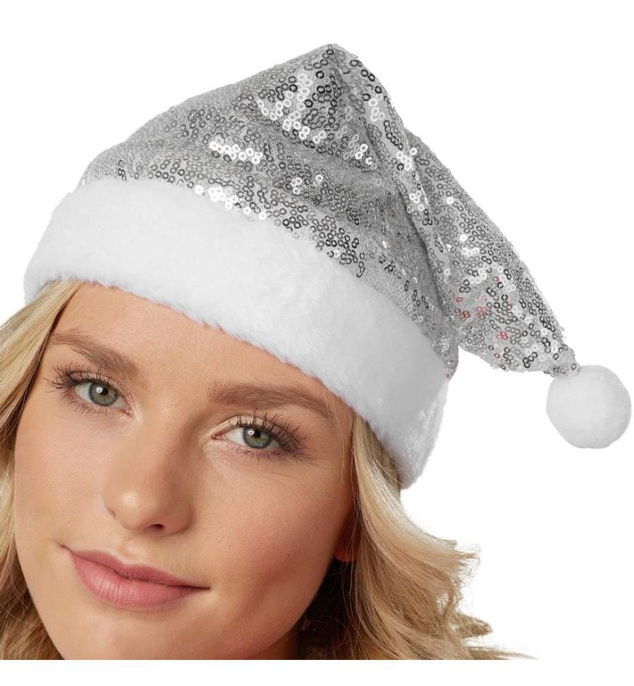 Bonnet de Noël à paillettes argentées