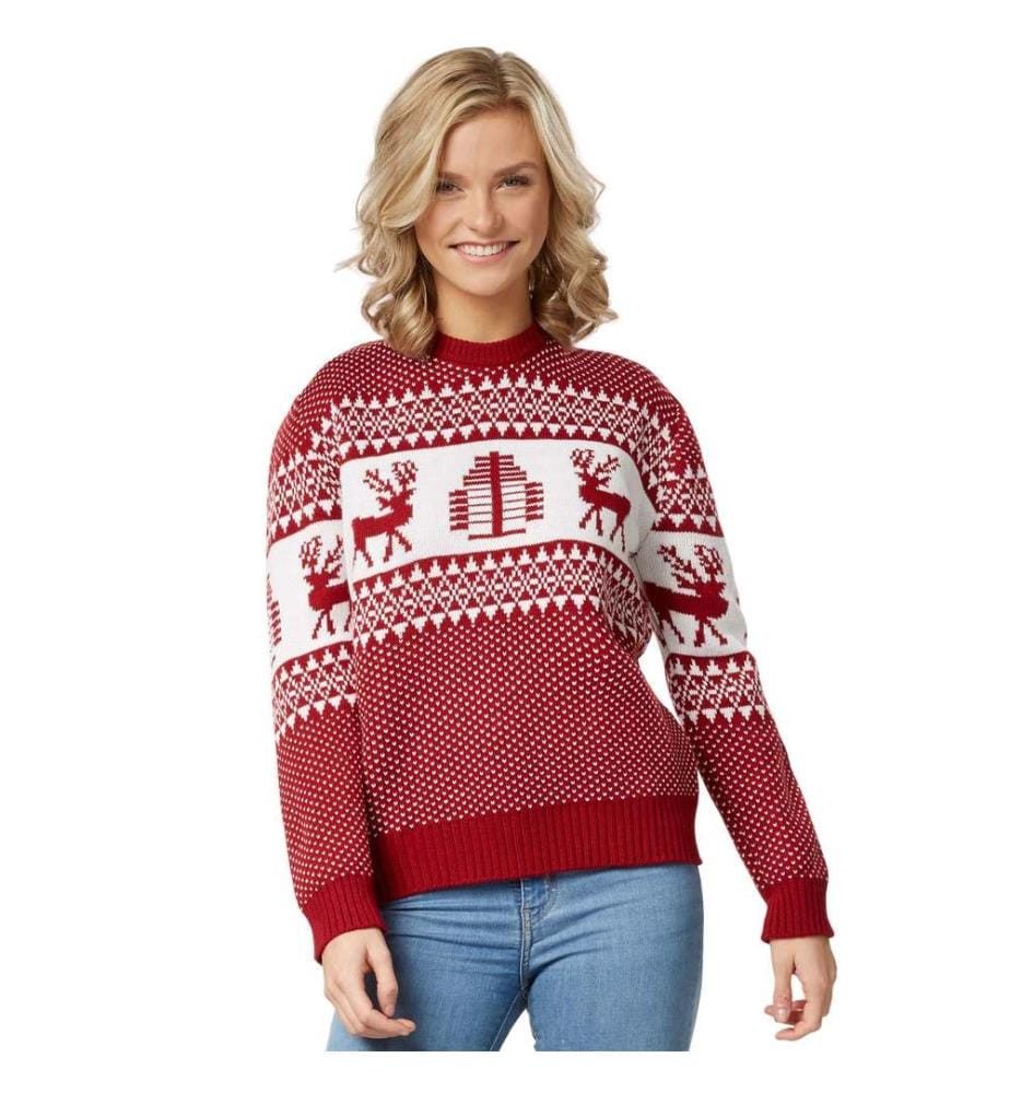 Weihnachtspullover Winterwunderland rot-weiss für Frauen