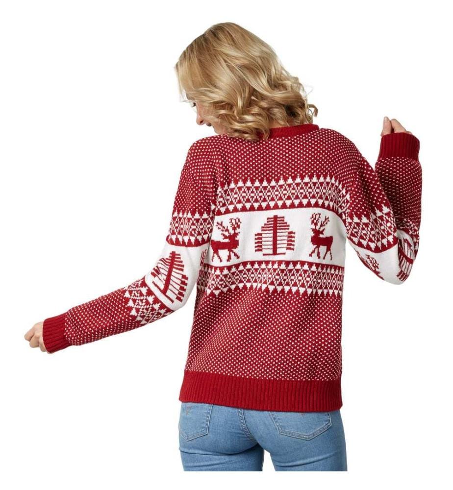 Weihnachtspullover Winterwunderland rot-weiss für Frauen
