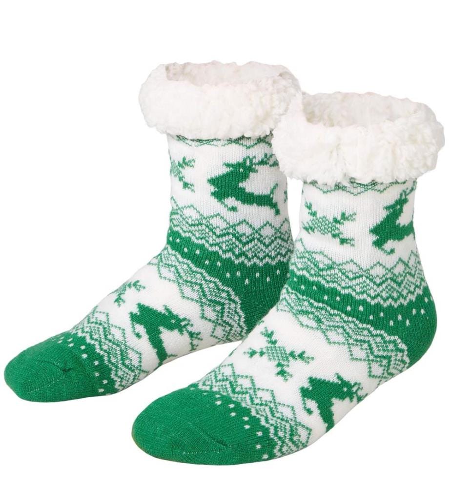 Chaussettes douillettes avec motif de renne vert-blanc