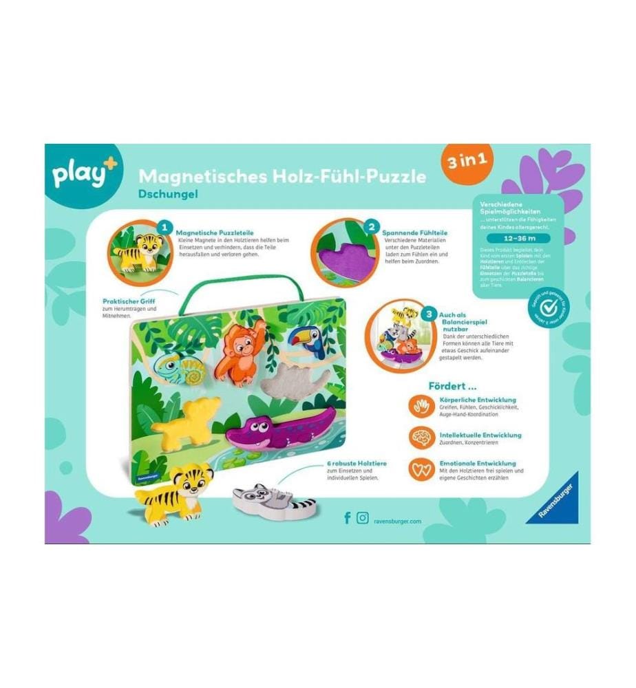 play+ Puzzle tattile magnetico in legno: Giungla
