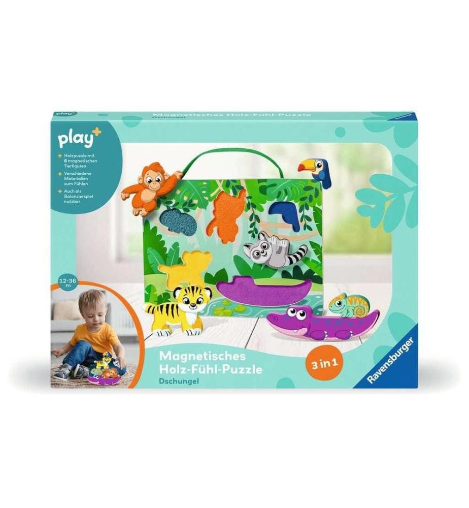 play+ Puzzle tattile magnetico in legno: Giungla