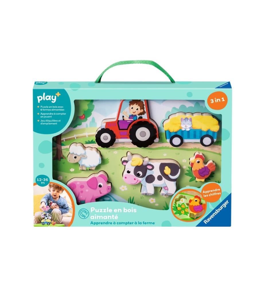 play+ Puzzle en bois aimanté: ferme FR