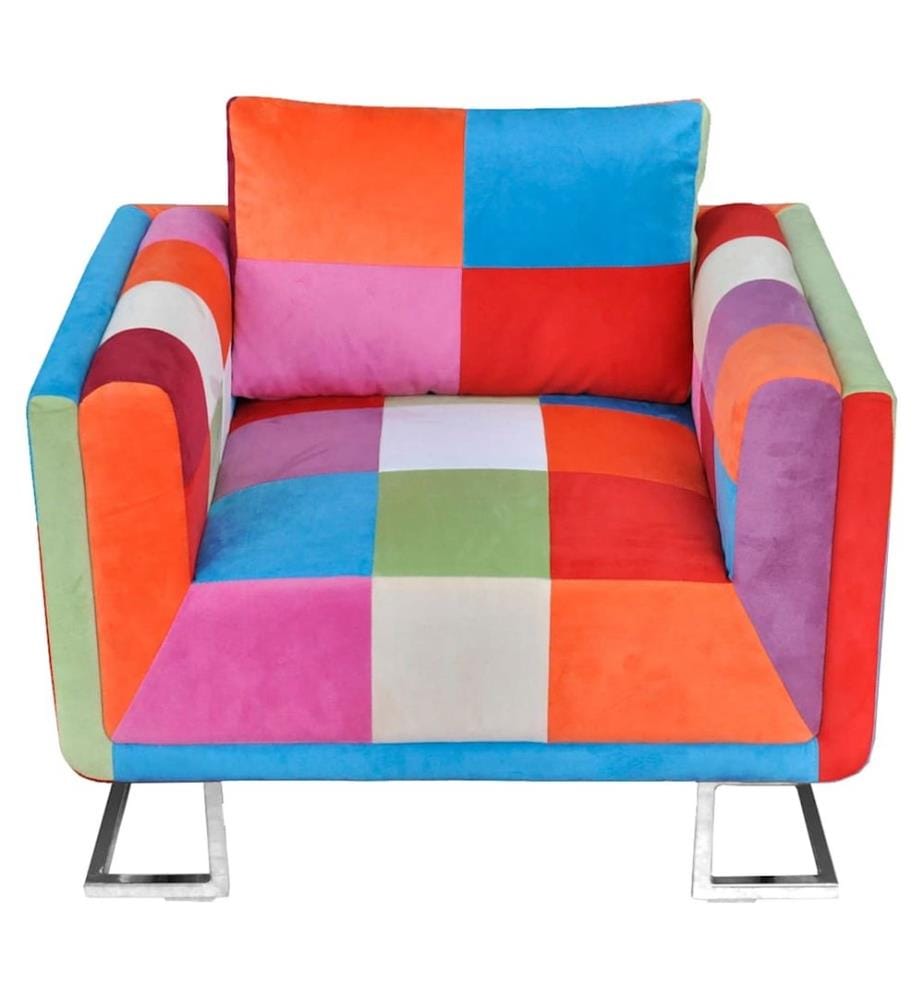 Würfel-Sessel mit Verchromten Beinen Patchwork-Design Stoff