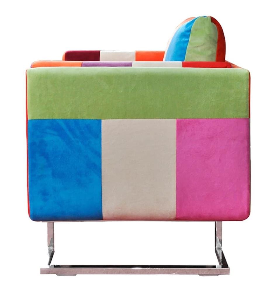 Würfel-Sessel mit Verchromten Beinen Patchwork-Design Stoff