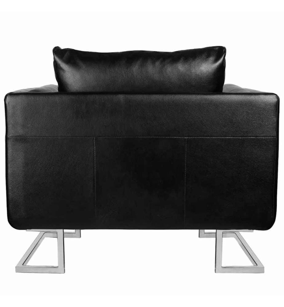 Fauteuil cube avec pieds chromés Noir Similicuir