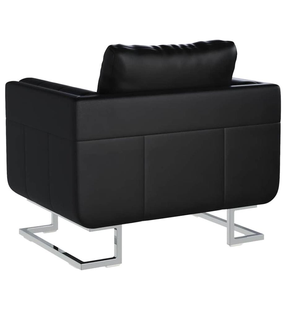Fauteuil cube avec pieds chromés Noir Similicuir