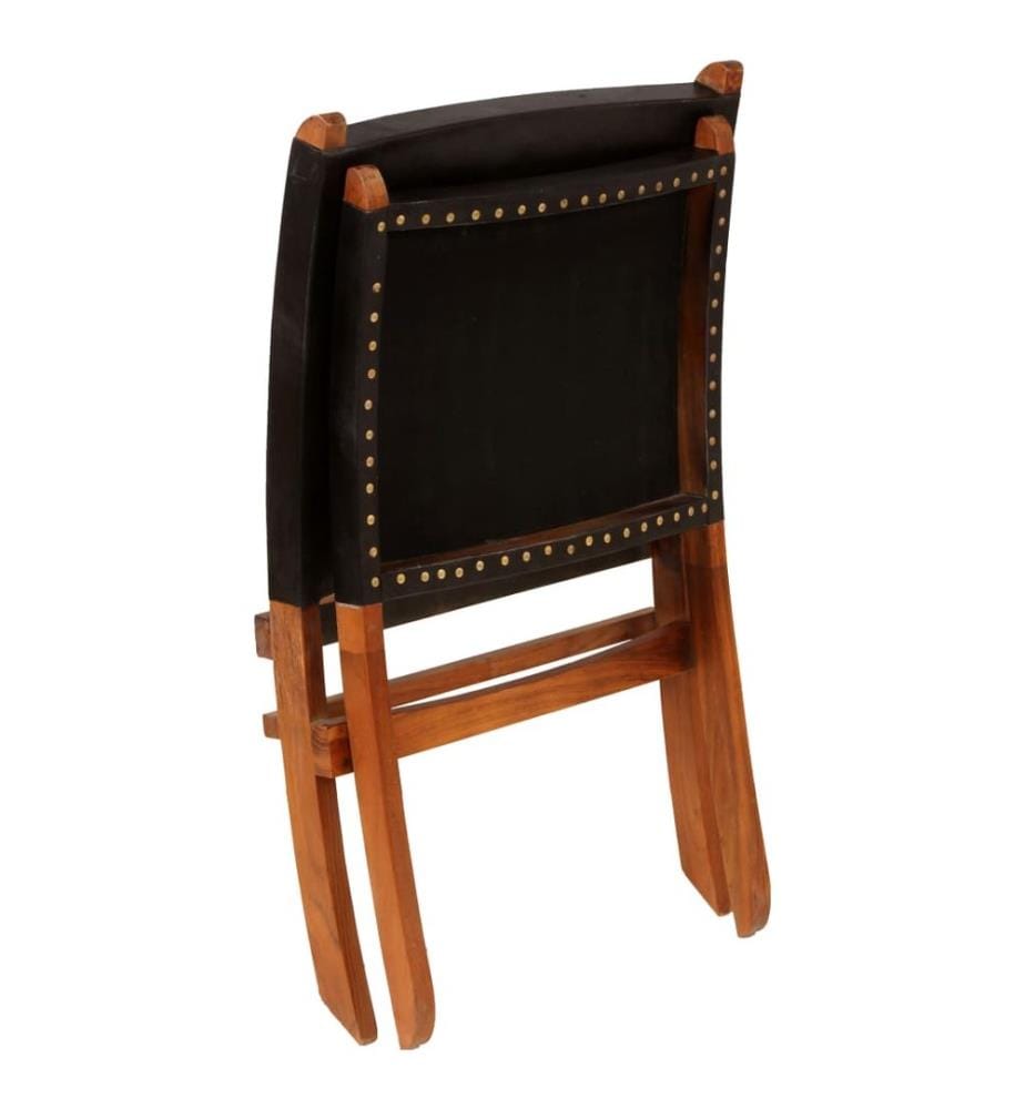 Chaise de relaxation pliable Noir Cuir véritable