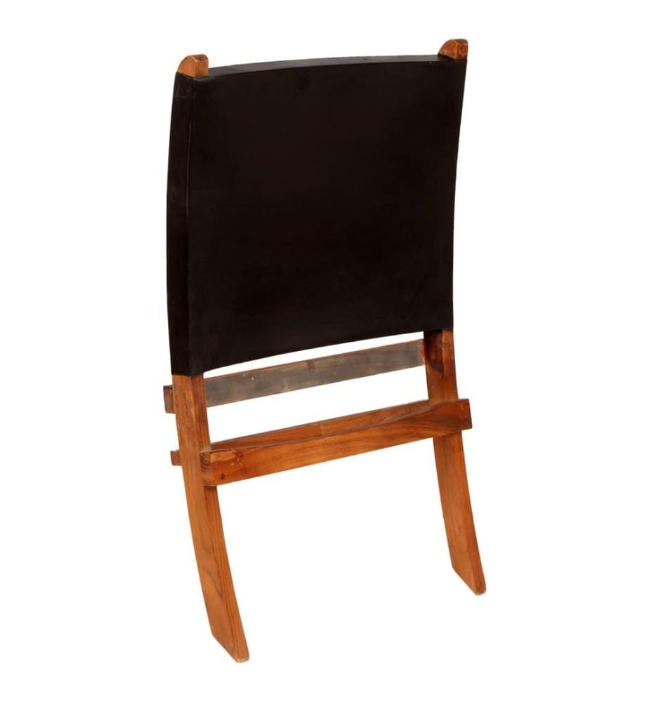 Chaise de relaxation pliable Noir Cuir véritable
