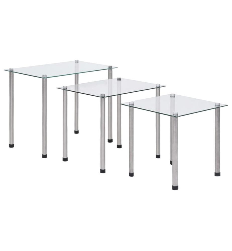 Tables gigognes 3 pcs Transparent Verre trempé