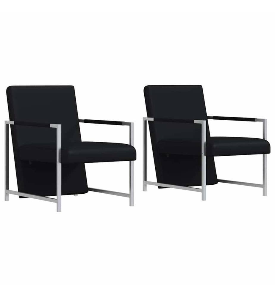 Sessel 2 Stk. Verchromtes Gestell Schwarz Kunstleder