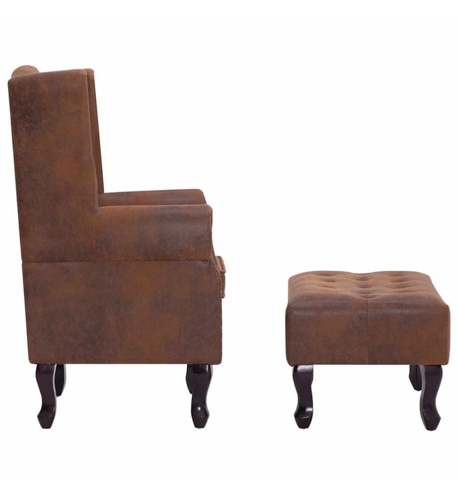 Chesterfield-Sessel und Fusshocker Braun Wildleder-Optik
