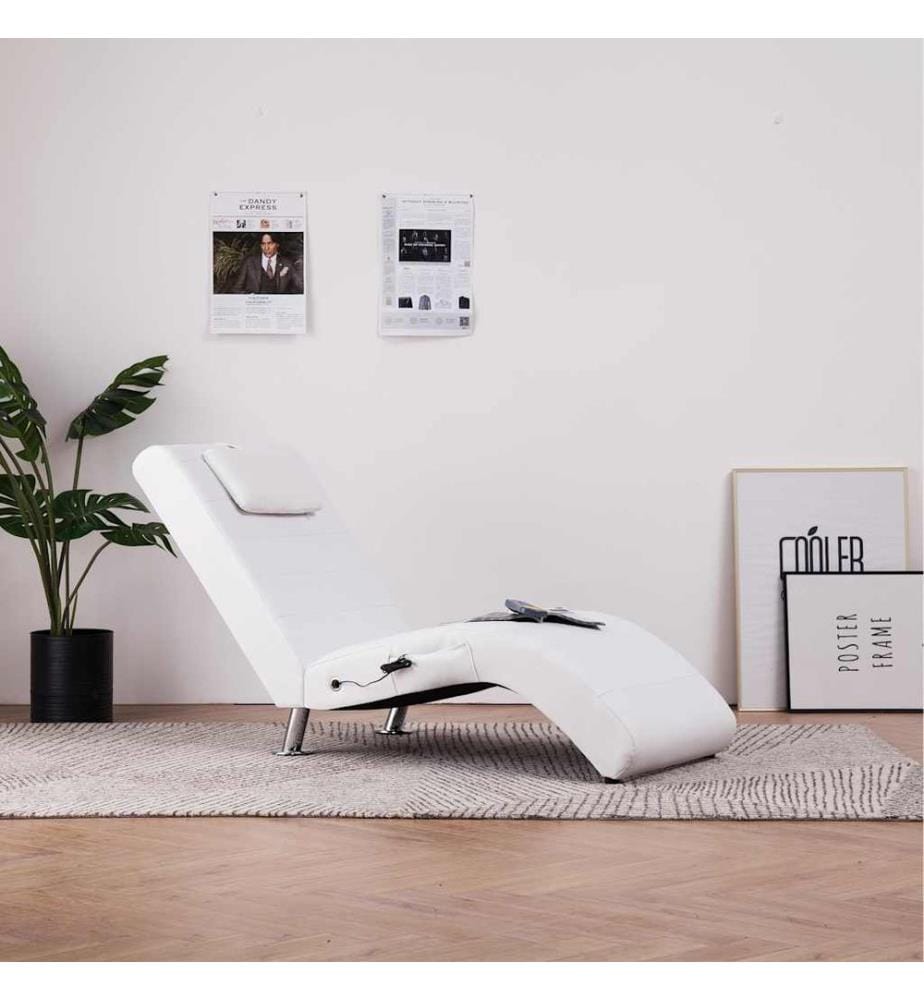 Chaise longue de massage avec oreiller Blanc Similicuir