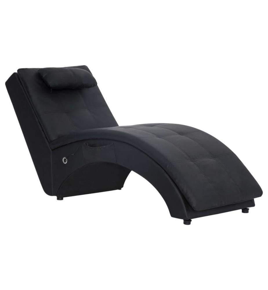 Massage Chaiselongue mit Kissen Schwarz Kunstleder