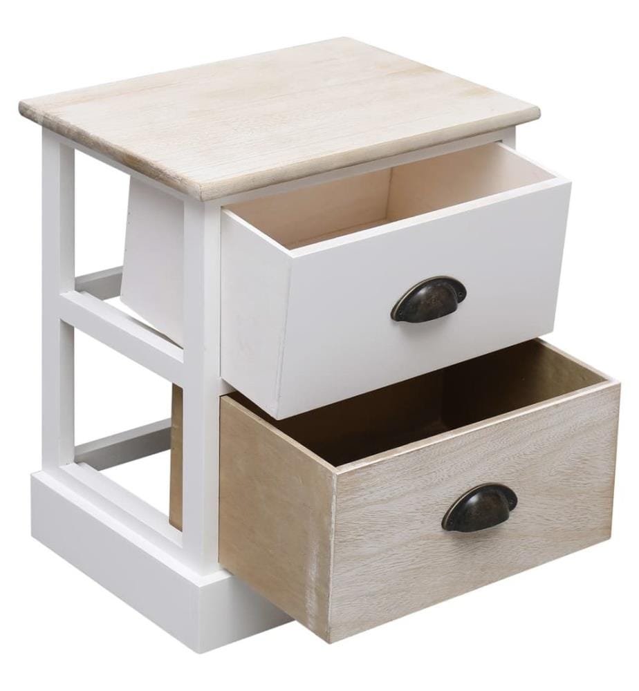 Nachttische 2 Stk. Weiss und Natur 38×28×45 cm Paulownia-Holz