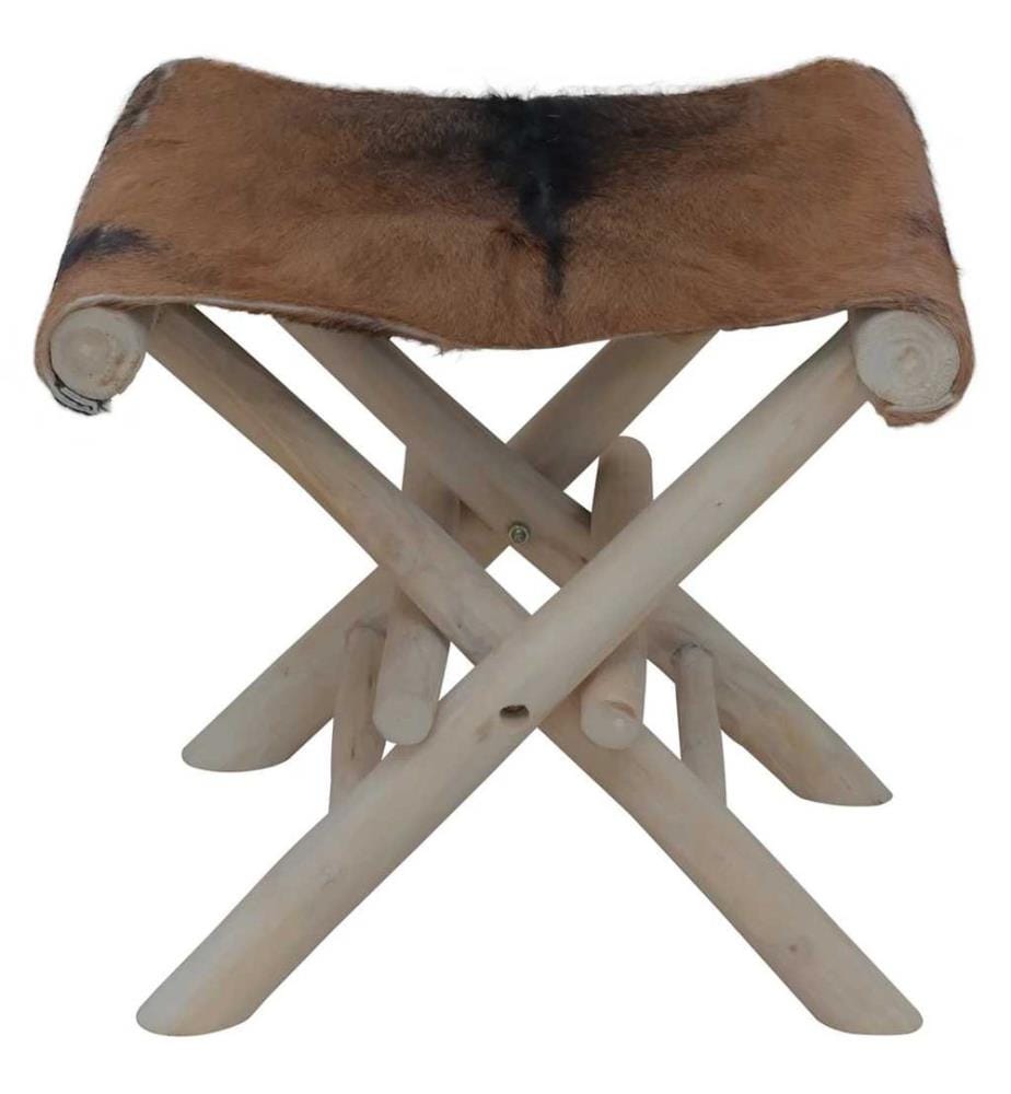 Klapphocker Ziegenleder und Massivholz Teak