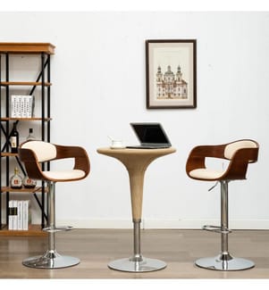 Chaises de bar lot de 2 crème bois courbé et similicuir