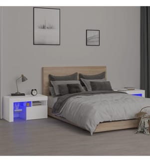 Tables de chevet 2 pcs et lumières LED Blanc 70x36,5x40 cm