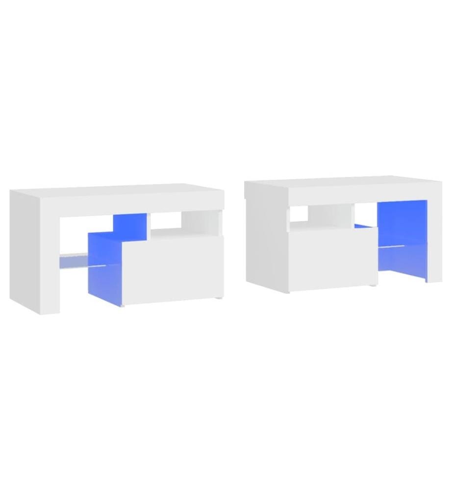 Nachttische 2 Stk. mit LED-Leuchten Weiss 70x36,5x40 cm