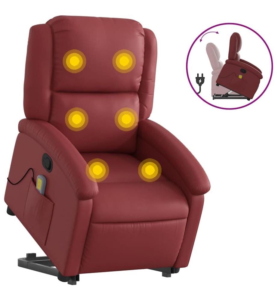 Massagesessel mit Aufstehhilfe Weinrot Kunstleder