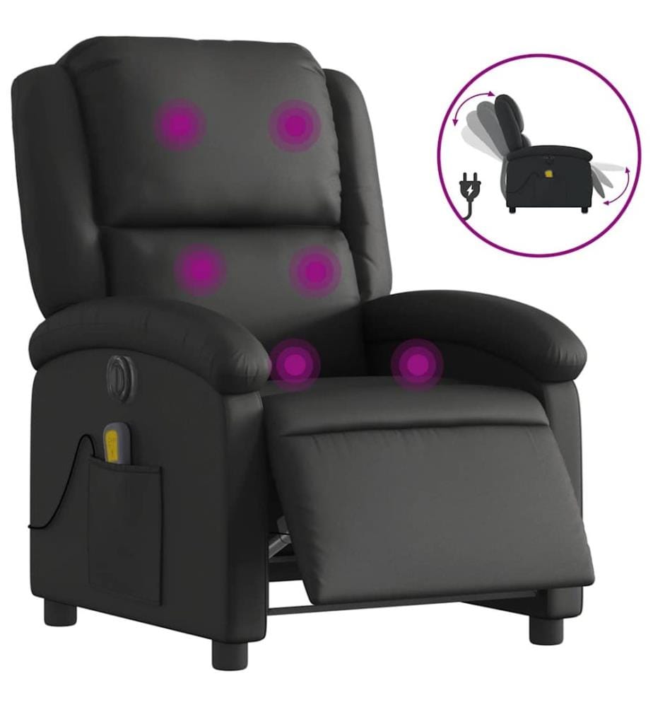 Massagesessel Elektrisch Schwarz Echtleder