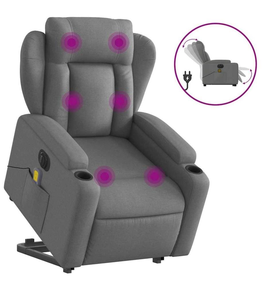 Elektrischer Massagesessel mit Aufstehhilfe Dunkelgrau Stoff