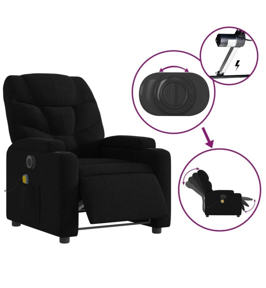 Fauteuil de massage inclinable électrique Noir Tissu
