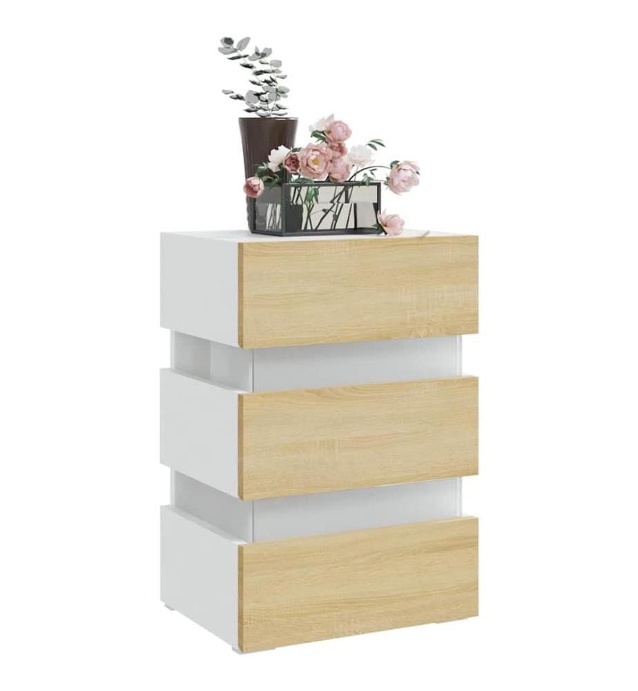 LED-Nachttisch Weiss und Sonoma-Eiche 45x35x67 cm Holzwerkstoff