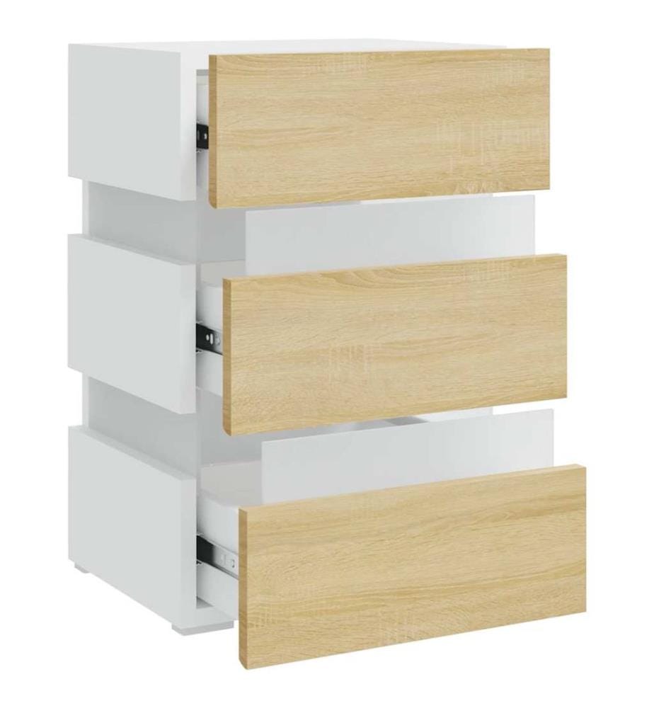 LED-Nachttisch Weiss und Sonoma-Eiche 45x35x67 cm Holzwerkstoff