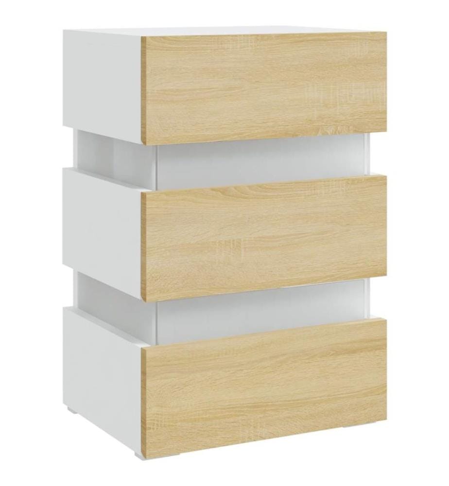 LED-Nachttisch Weiss und Sonoma-Eiche 45x35x67 cm Holzwerkstoff
