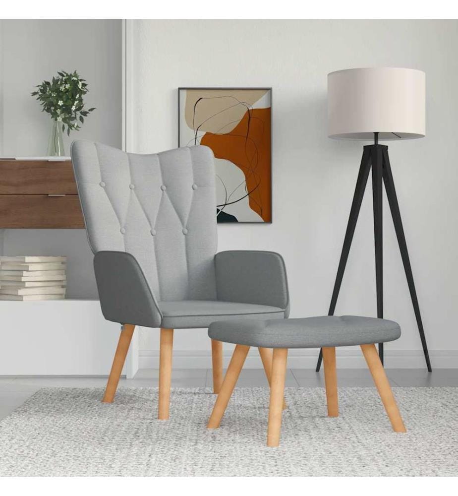 Chaise de relaxation avec tabouret Gris clair Tissu