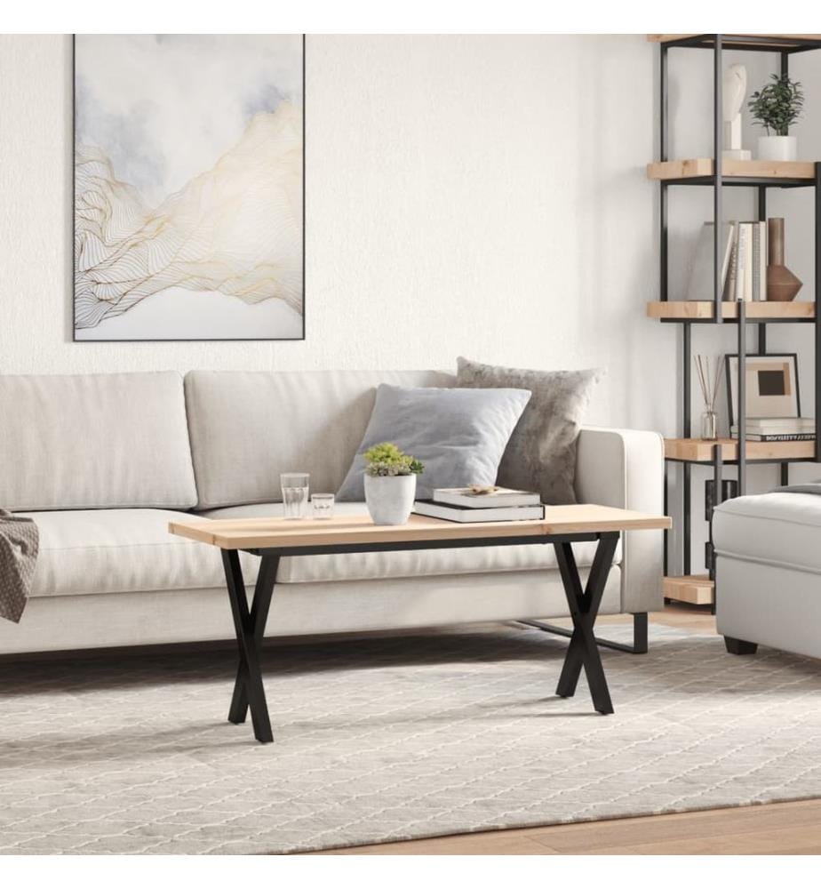 Table basse cadre en X 110x40x45,5 cm bois de pin massif acier
