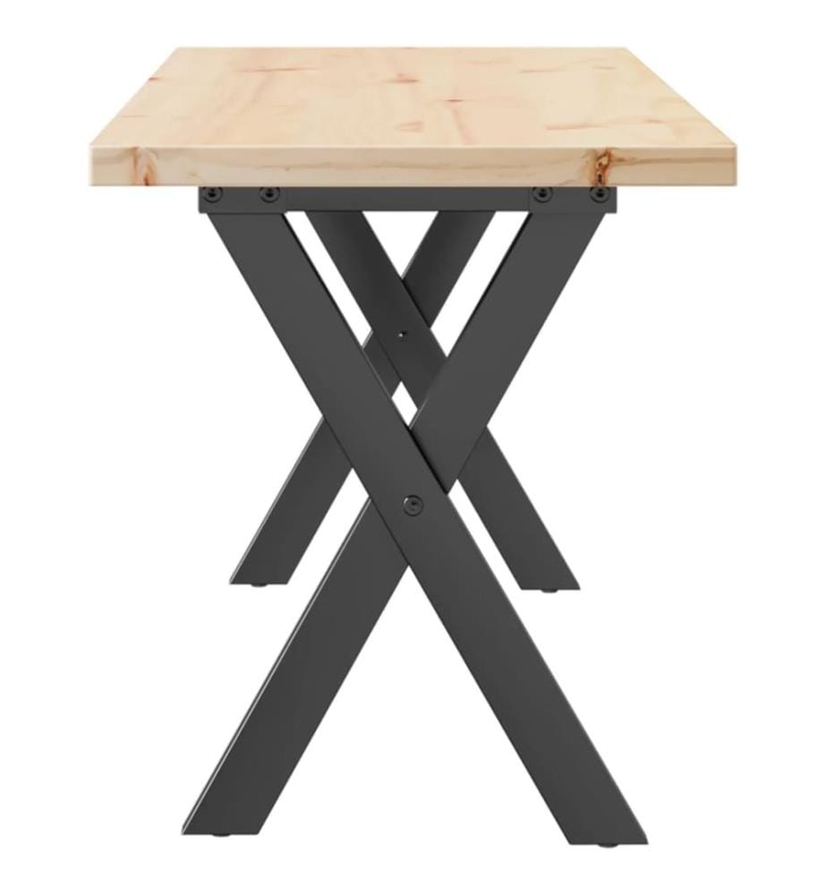 Table basse cadre en X 110x40x45,5 cm bois de pin massif acier