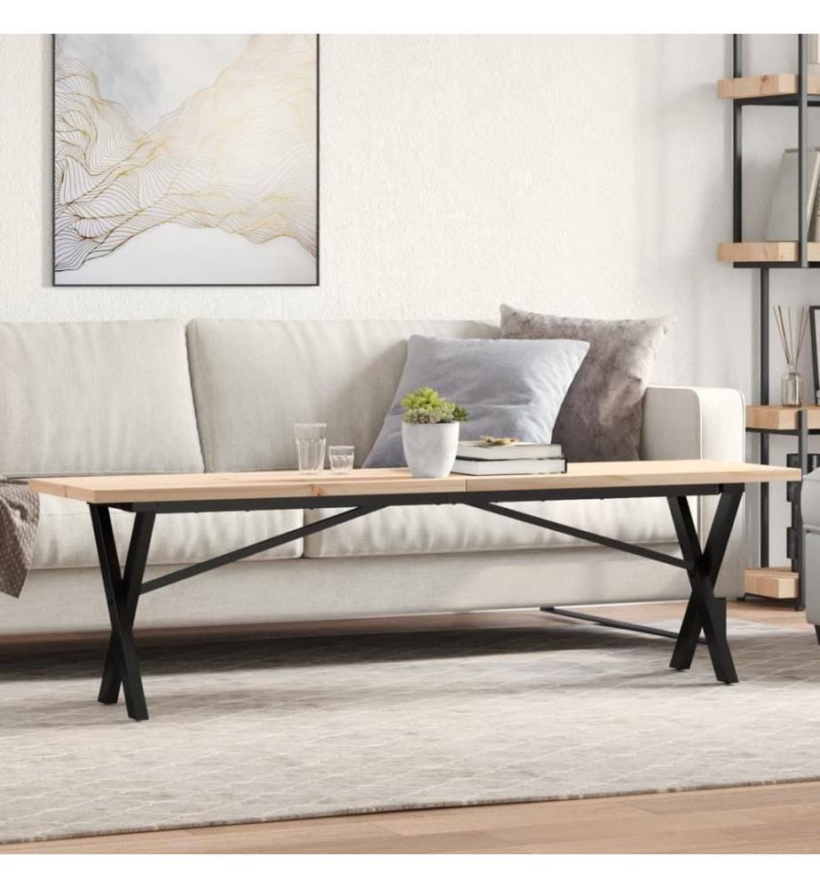 Table basse cadre en X 160x40x45,5 cm bois de pin massif acier