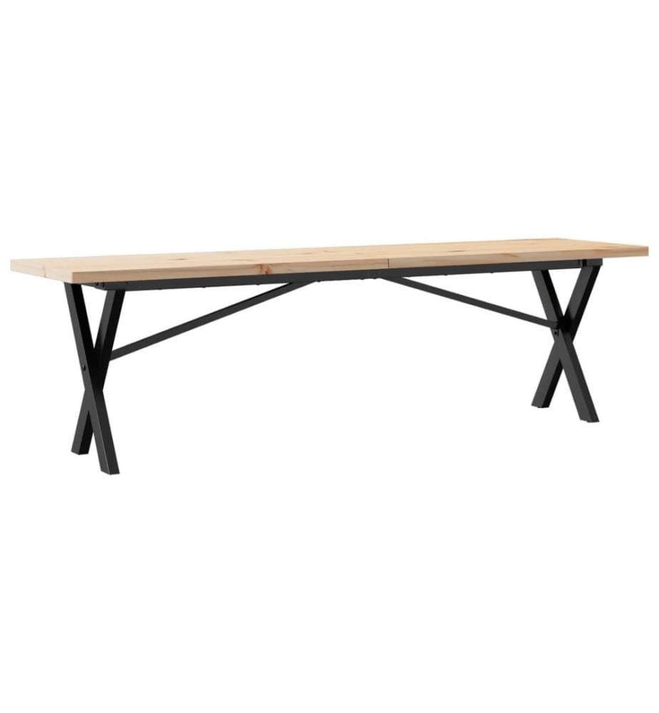 Table basse cadre en X 160x40x45,5 cm bois de pin massif acier